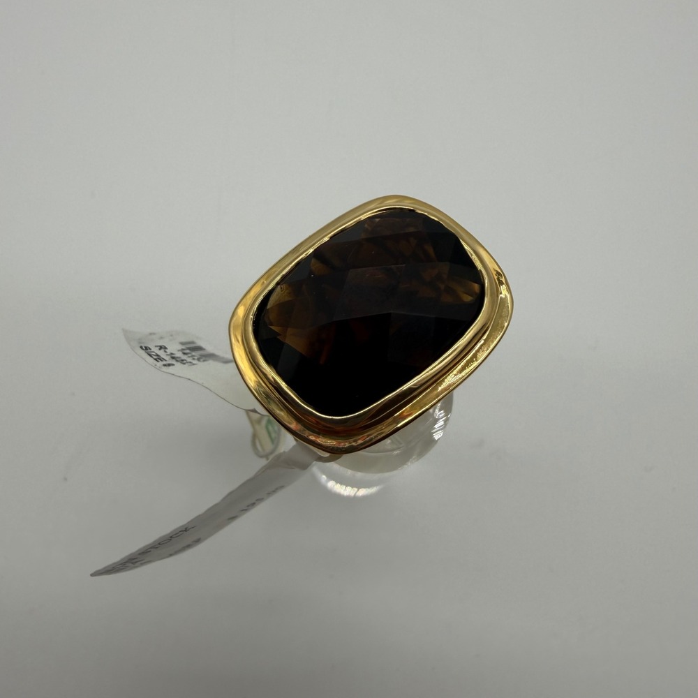 Lauren G Adams Smoky Quartz Cubic Zirconia Gold Tone Cocktail Ring Size 8 CZ-20
